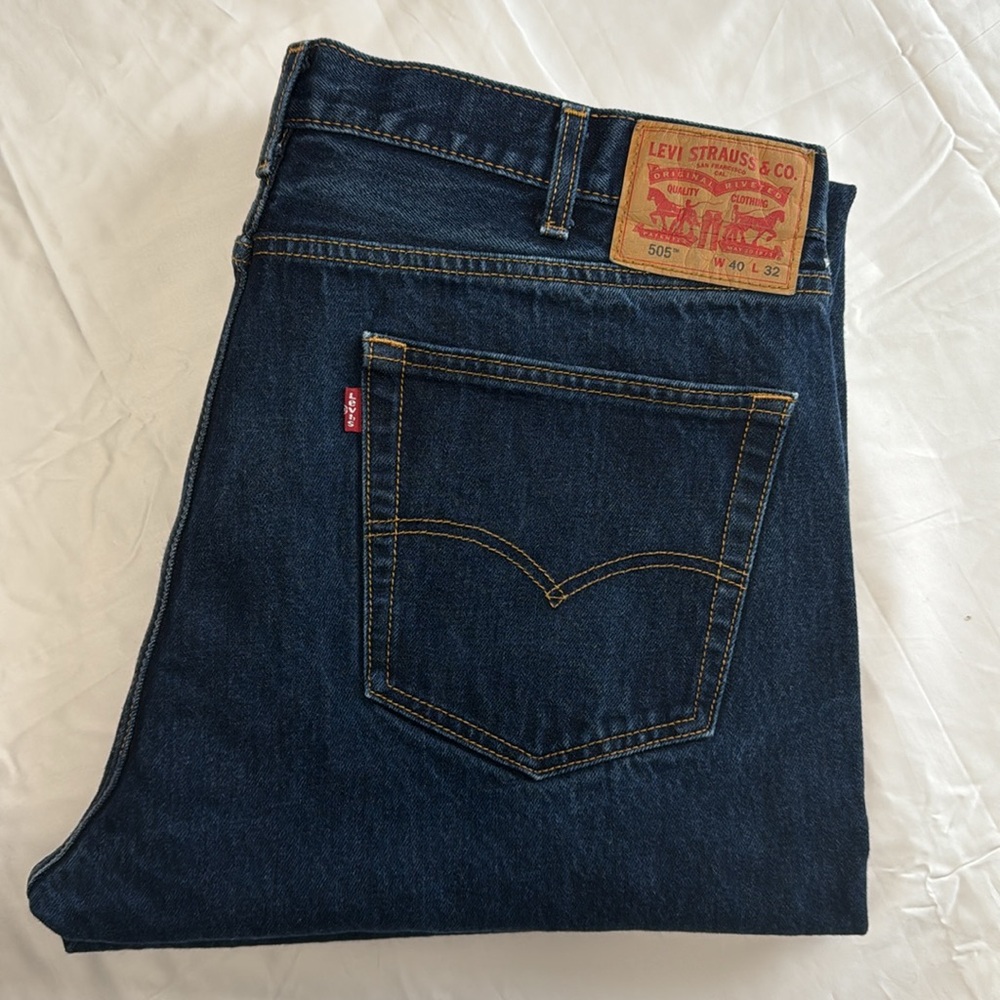 Levi’s 505 Men’s Denim Jeans Navy Blue Casual Pants Size W 40 / L 32